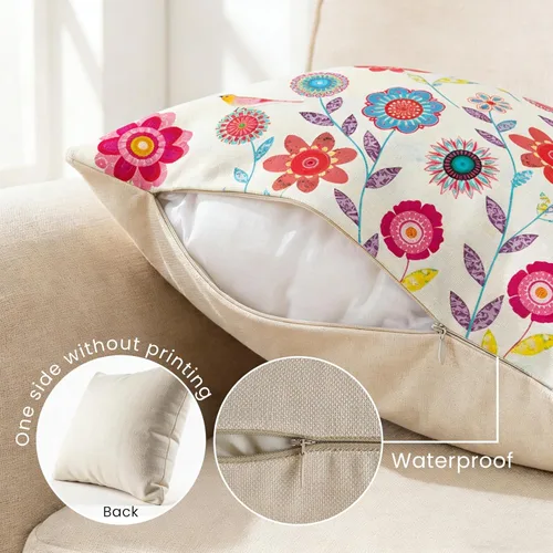 Vista 4 de JOJOGOGO Fundas de almohada de primavera para exteriores de 18 x 18 pulgadas, impermeables, juego de 4 almohadas de flores para exteriores