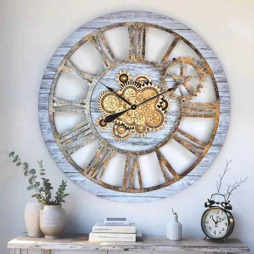 Vista 9 de ImprovingLife The Gears Clock - Reloj de pared con engranaje móvil real de 36 pulgadas, estilo vintage, industrial, de gran tamaño, rústico