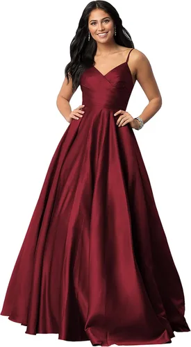 Vici Gowner Vestido de fiesta formal de noche con cuello en V plisado para mujer con tirantes delgados vestido largo de fiesta