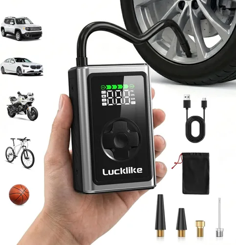 Lucklike Inflador de neumáticos, compresor de aire portátil, bomba de aire portátil inalámbrica de 150 PSI para neumáticos de automóvil con