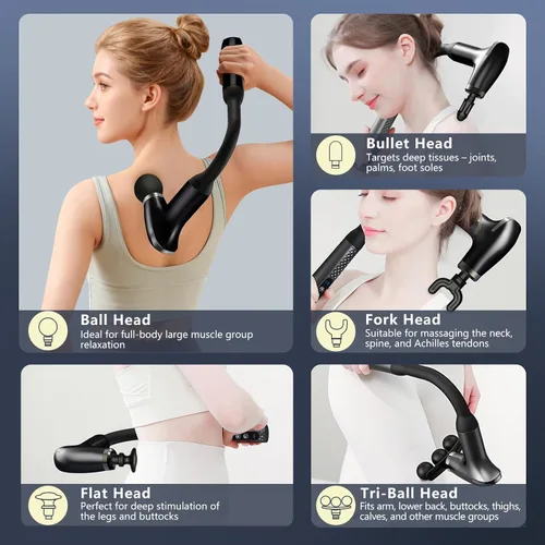 Vista 6 de Pistola de masaje con mango de extensión, herramienta masajeadora de espalda de mano, masajeador para dolor de cuello, piernas, hombros, 9