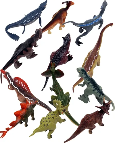 Vista 8 de Gemini&Genius Juego de juguetes de dinosaurio para niños, velociraptor, dilofosaurio, estegosaurio, braquiosaurio, espinosaurio, mosasaurio, 12