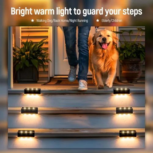Vista 4 de PATIOWIN Paquete de 8 luces solares para terraza, luces solares para escaleras al aire libre, impermeables, para patio, valla, porche delantero