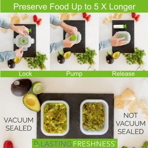 Vista 7 de Lasting Freshness - Envases de sellado al vacío de plástico sin BPA con bomba manual – Almacenamiento de alimentos hermético, preparación de comidas