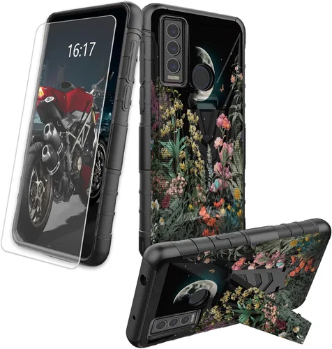 Vista 86 de Funda para AT&T Maestro Max 2021/Cricket Ovation 2 con protector de pantalla de vidrio templado, funda resistente con función atril integrada