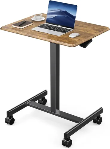Vista 9 de DUMOS Escritorio pequeño de pie móvil portátil con ruedas para laptop PC sobre ruedas, estación de trabajo para computadora de altura ajustable