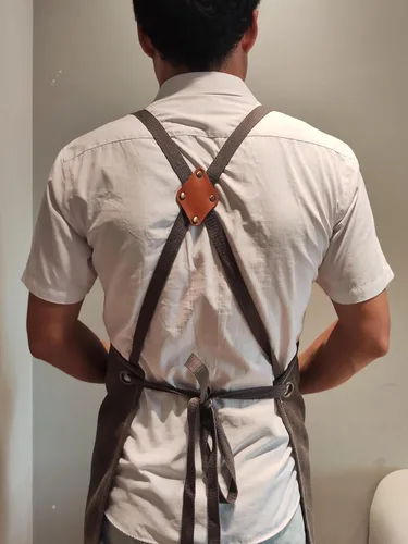 Vista 2 de Chef Aprons with Large Pockets for Women Men, Cotton Canvas Cross Back Water Repellent Work Apron with Adjustable Straps for Size M-XXL (Pink+Grey)