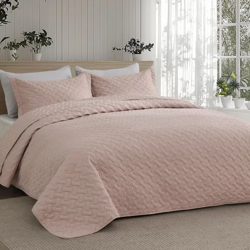 Vista 3 de Bedsure Colchas de tamaño Queen – Colchas ligeras tamaño Queen con patrón de tejido de canasta, ropa de cama suave, edredón de rosa polvorienta