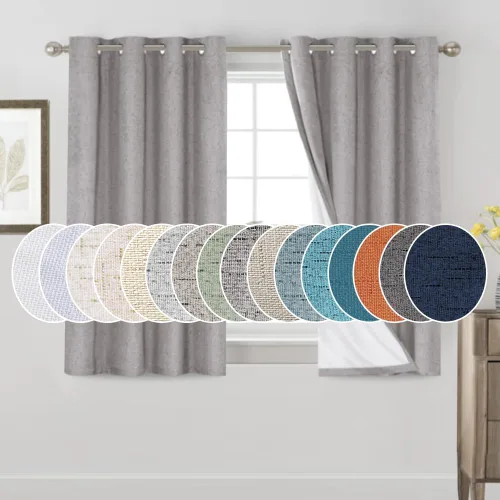 Vista 351 de PrinceDeco Cortinas con textura de lino 100% opacas de 64 pulgadas de largo, juego de 2 paneles de cortinas de lino opacas con forro aislante Arena