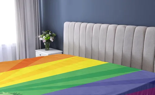 Vista 2 de Ambesonne Pride Fitted Sheet, People Celebrating International Day for LGBT Community Colorful Striped Design, Bed Cover with All-Round Elastic Deep