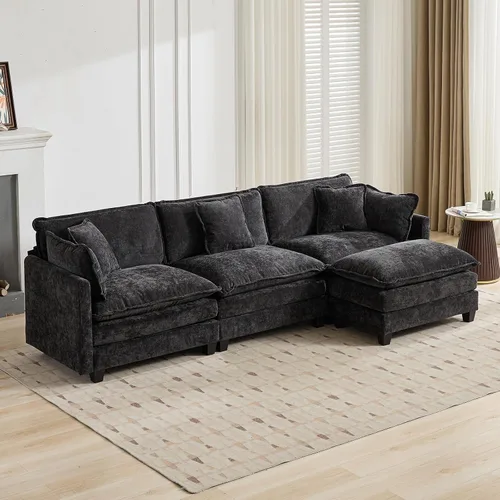 Vista 89 de Sofá modular modular de felpilla beige de 78 pulgadas para sala de estar, sofá modular de felpilla beige para sala de estar, sofás para sala