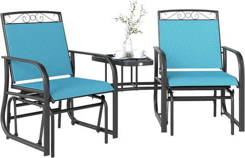 Vista 12 de Outsunny Sillas mecedoras para exterior con mesa de café, columpio de 2 plazas para patio, con funda transpirable para el jardín, porche y patio
