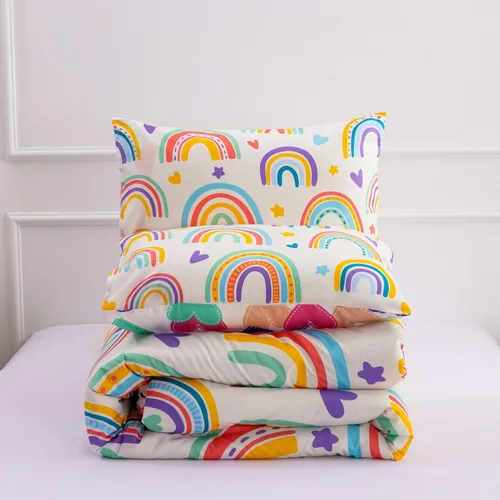 Vista 8 de Btargot Juego de edredón de 3 piezas para niños con 2 fundas de almohada, corazones de amor de dibujos animados, soles y estrellas, juego de ropa