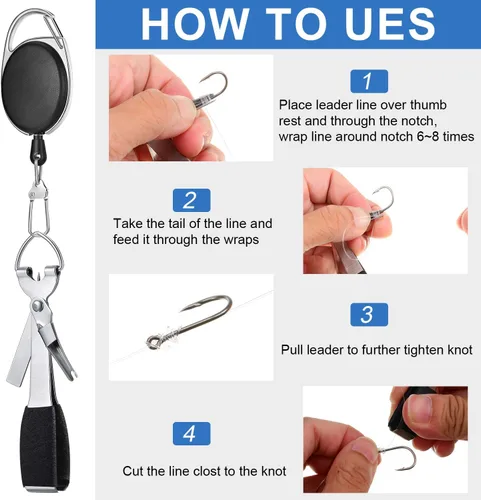 Vista 4 de Skylety 8 piezas de herramientas de pesca con mosca, accesorios que incluyen 4 en 1 línea de mosca cortadora de nudos negros, línea de pesca, pinza