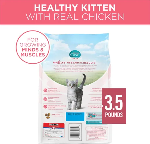 Vista 8 de Purina ONE - Alimento seco natural para gatitos, alto contenido en proteína, fórmula +Plus saludable - Bolsa de 3.5 libras