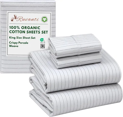Vista 110 de RUVANTI - Juego de sábanas individual XL, 100% algodón orgánico, percal, certificado GOTS, 3 piezas, bolsillo profundo de 15 pulgadas, frescas