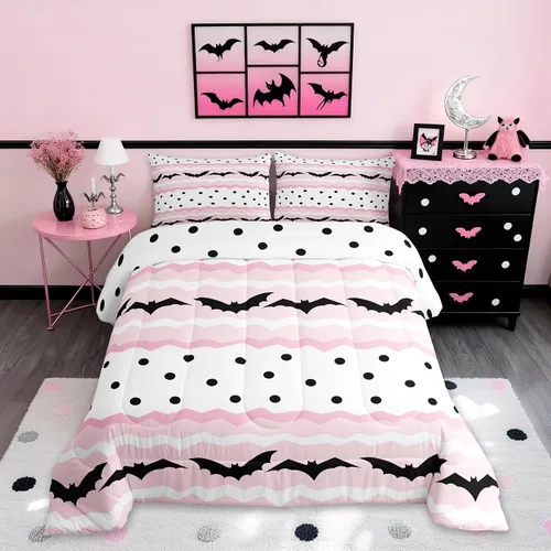 Lindo juego de edredón de murciélago tamaño individual, juego de ropa de cama de animales de Feliz Halloween, 2 piezas para decoración de habitación
