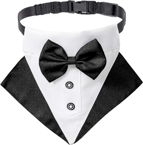 Vista 5 de ADOGGYGO Esmoquin formal para perro, collar de perro de boda con pajarita, collar ajustable de boda para mascotas para perros pequeños, medianos