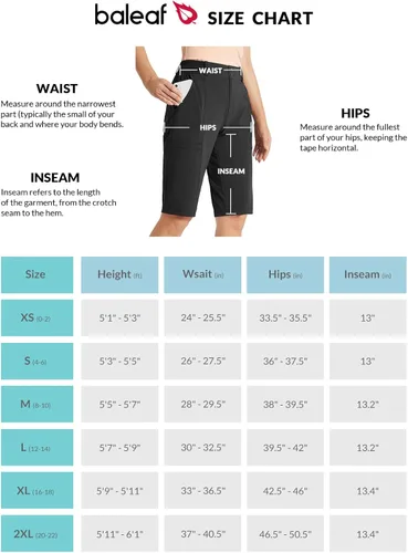 Vista 7 de BALEAF Bermudas largas de 13 pulgadas para mujer, longitud a la rodilla, senderismo, golf, secado rápido, cintura alta, elástico, resistente al agua