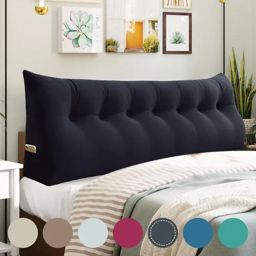 Vista 19 de Almohada de cabecero de 11 libras engrosada tamaño queen para sentarse en la cama, almohada de apoyo para la espalda para leer con bolsillo lateral