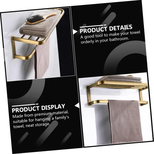 Vista 4 de Homoyoyo Retro Brass Bathroom Wall-Mounted Storage Rack High Load Towel Holder Shelf for Bath and Hand Towels Easy Installation Space-Saving