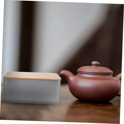 Vista 4 de UPKOCH Lata de té cuadrada con tapa de bambú sellada, recipientes de alimentos, tapas para bolsa de té, cesta de almacenamiento de latas de metal