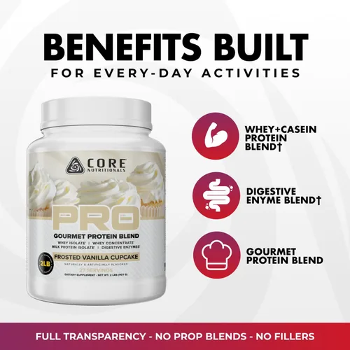 Vista 3 de Core Nutritionals Pro Mezcla de Proteína de Suero de Liberación Sostenida con Enzimas Digestivas 25g de Proteína, 2g de Carbohidratos Sin