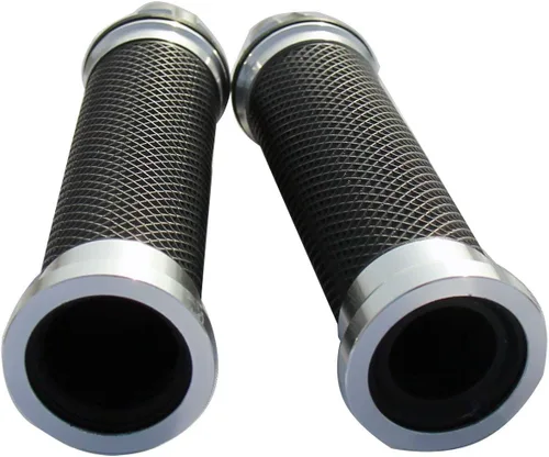 Vista 2 de A05 - Agarraderas negras para motocicleta de 7/8 pulgadas, 0.866 in, con tapas de extremo cromadas CNC, compatibles con Honda Magna 700 VF700C 1984