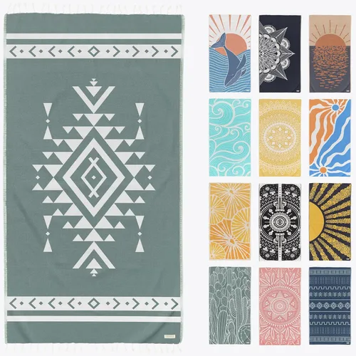 Vista 13 de FESHKA Toalla de playa turca a prueba de arena, toalla de viaje de gran tamaño, secado rápido y ligera, manta de playa 100% algodón orgánico