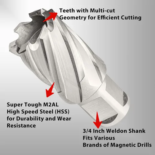 Vista 2 de S&F STEAD & FAST Cortador Anular, 1" de Diámetro x 1" de Profundidad de Corte para Prensa de Taladro Magnético, Broca de Taladro Magnético