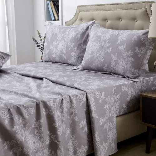 Vista 13 de FADFAY Juego de sábanas bajeras de tamaño individual color gris con estampado floral blanco con bolsillo profundo, súper suaves, de fácil cuidado