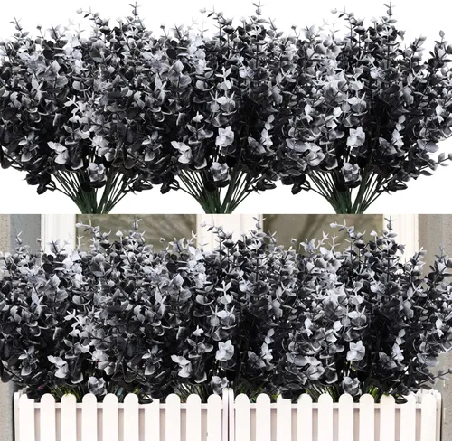 Vista 45 de RECUTMS - 8 ramas de flores artificiales, eucalipto artificial realistas, resiste rayos ultravioleta, para jardín, patio, boda, oficina y casa