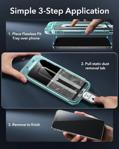 Vista 3 de ESR Paquete de 3 protectores de pantalla para iPhone 15 Pro, [dureza 9H] [grado militar inastillable], película de vidrio templado de cobertura