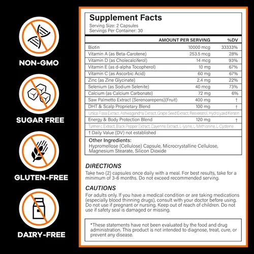 Vista 4 de DHT Bloqueador para el crecimiento del cabello de los hombres: suplemento natural para la pérdida de cabello, fórmula con 10000 mcg de biotina