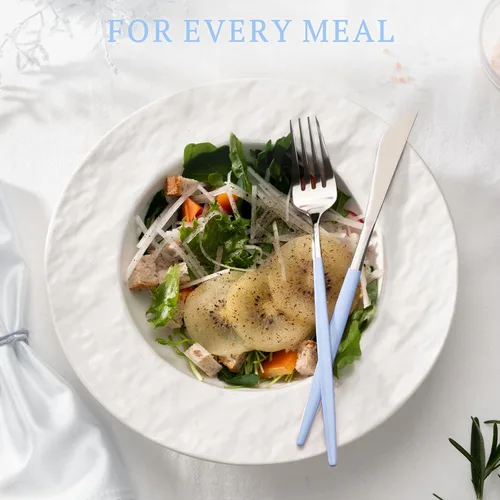 Vista 7 de Astercook - Juego de cubiertos con cuchillos de carne, juego de 24 piezas para 4, cubiertos de acero inoxidable de grado alimenticio, juego de Azul