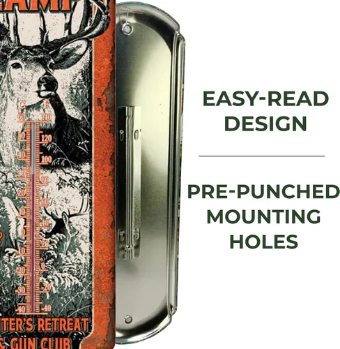 Vista 4 de Rivers Edge Products Termómetro de pared de estaño, termómetro de 17 x 5 pulgadas con revestimiento UV para interiores o exteriores, termómetro