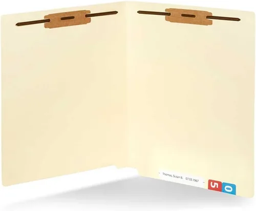 Vista 3 de Blue Summit Supplies 100 carpetas de archivos de cierre Manila con pestañas finales, carpetas reforzadas de corte recto con 2 sujetadores, carpetas