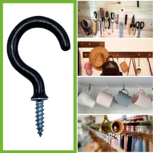 Vista 6 de Kit Surtido de Ganchos Pequeños Negros Atornillables con Tacos, 1/2", 5/8", 3/4", 7/8", 1", 1-1/4" Ganchos de Copa con Recubrimiento de Vinilo