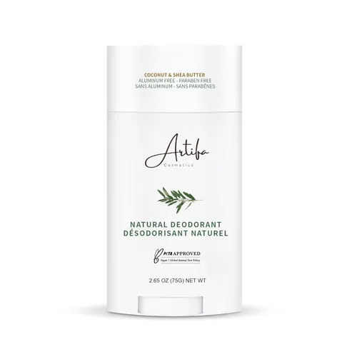 Desodorante natural, sin aluminio para mujeres y hombres con probióticos, aceite de coco, manteca de karité 2.65 oz (75 g)