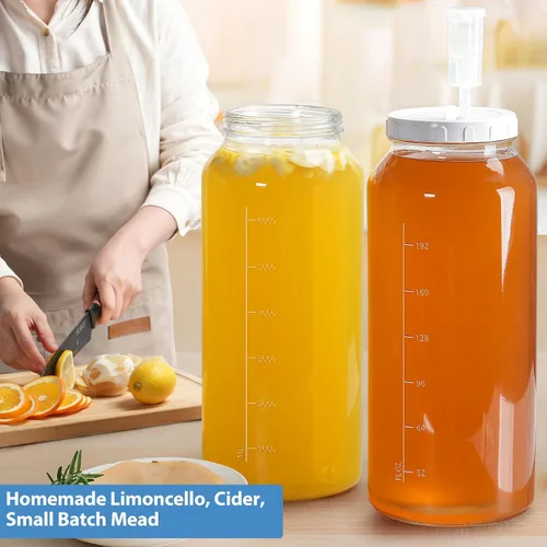 Vista 4 de Paquete de 1 tarro de fermentación grande de 2 galones con marca de escala, tarro de vidrio de boca ancha con tapa hermética de tornillo y 2