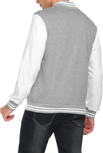 Vista 2 de COOFANDY - Chaqueta universitaria de moda para hombre, informal, ajustada y de algodón, chaqueta del equipo, de béisbol, cazadora