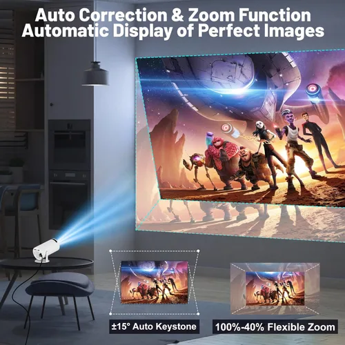 Vista 4 de Mini proyector con WIFI 6 y Bluetooth, soporte 4K 1080P Proyector portátil giratorio de 180° Proyector de película de pantalla de 130 pulgadas