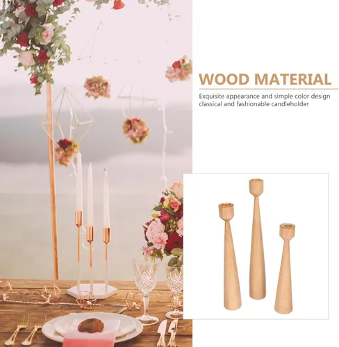Vista 4 de Wooden Candle Holder Set of 3 Rustic Wedding Candlesticks Beech Wood Household Decorative Candle Stands for Living Room Dining Table Romantic Home
