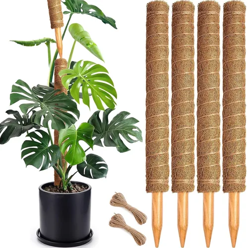 Vista 9 de Soupiar 2 Pack 22 Inch Stackable Moss Pole - Thick & Sturdy Natural Coir Totem Plant Support & Garden Stakes for Monstera & Pothos, Indoor Climbing