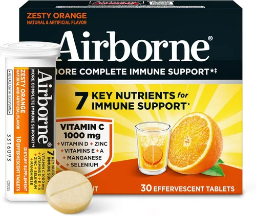 Vista 23 de Airborne Comprimidos efervescentes de apoyo inmunológico, sabor a naranja picante, 10 unidades con 1000 mg de vitamina C + vitaminas A, D, E, zinc