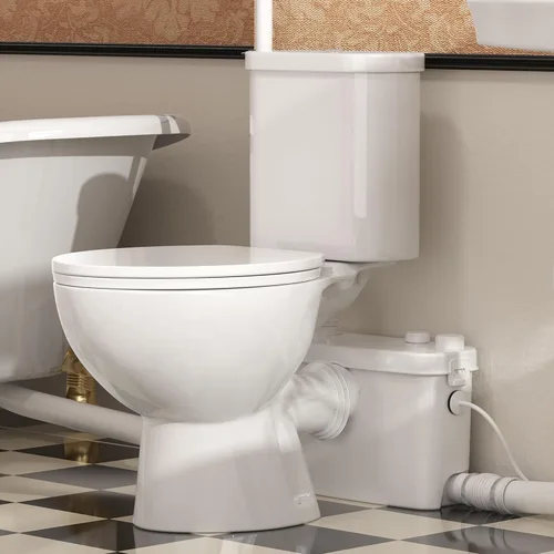 SUPERFLO Sistema de Inodoro Macerador de 500W Upflush para Sótano con 4 Entradas de Agua para Baño y Garaje, Sistema de Bomba de Inodoros