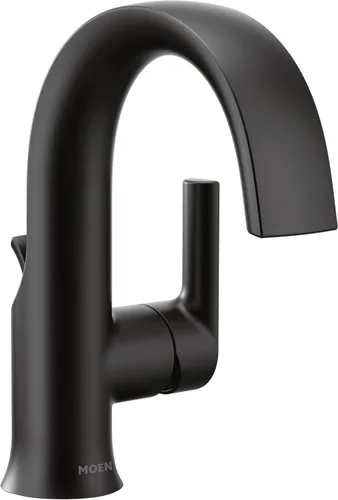 Vista 8 de Moen Colección Doux de Cromo Grifo monomando de arco alto con flujo laminar para baño, llave moderna para lavabo de baño, S6910