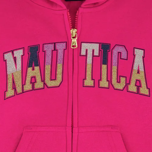 Vista 2 de Nautica Girls' Logo Sweatshirt, Fleece Hoodie With Full-zip Front & Pockets