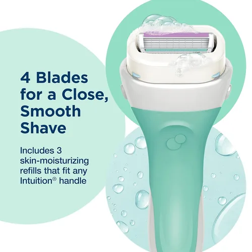 Vista 5 de Recargas para maquinilla de afeitar Schick Intuition Sensitive Skin para mujeres con vitamina E y aloe, paquete de 1 (contenido de 3)