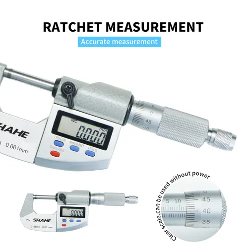 Vista 4 de SHAHE Micrómetro digital IP65 de 0-1", resolución 0.00005"/0.001mm, pulgadas/milímetro LCD digital pinza micrómetro herramientas de medición, funda